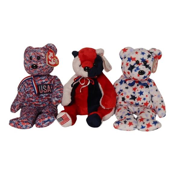 Ty Beanie Babies Lot Patriot USA Red White Blue Vintage 3‑Bear Set - Picture 2 of 12